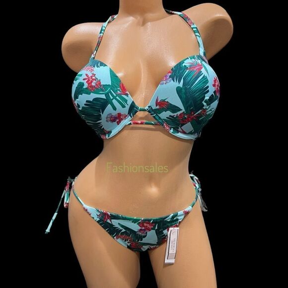 Victorias Secret Swim Bombshell Add-2-Cups Push Up Bikini Top String bottoms Set - Picture 7 of 9